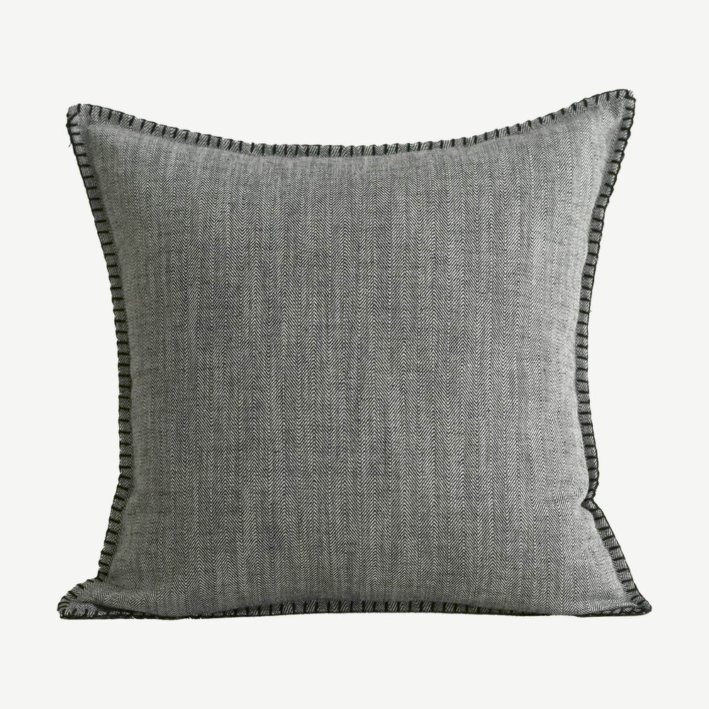 Herringbone Cotton Linen Cushion Covers in Rock Black