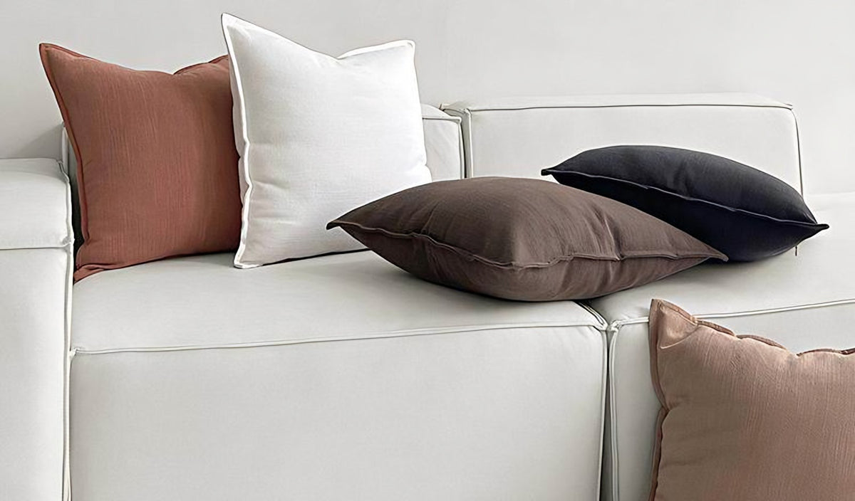 Enzyme-Washed Linen Cotton Cushion Covers, styled at home