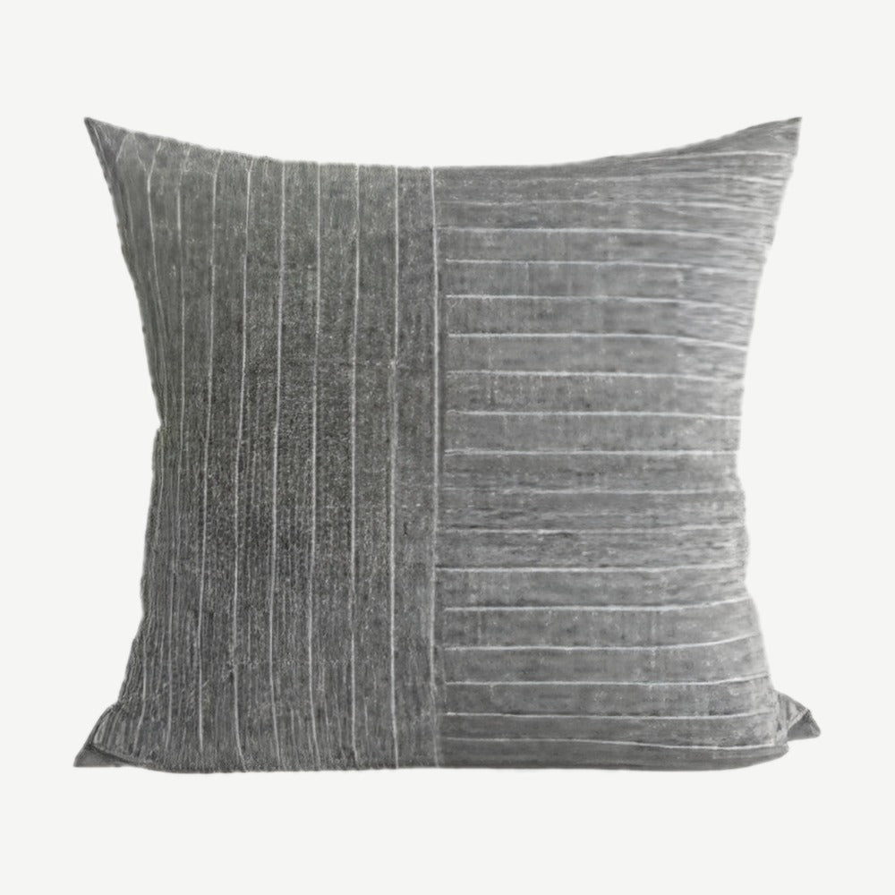 Pinstripe Panel Linen Cushion Covers in Dark Grey