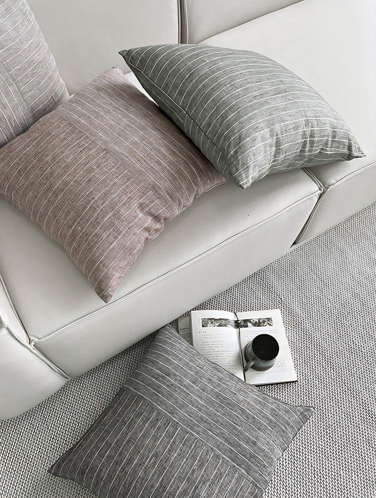 Pinstripe Panel Linen Cushion Covers, styled at home