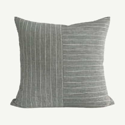 Pinstripe Panel Linen Cushion Covers in Olive Green