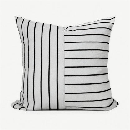Ivory & Black Jacquard Stripe Linen Cotton Cushion Covers