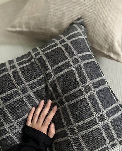 Charcoal Check Jacquard Linen Viscose Cushion Covers, styled at home