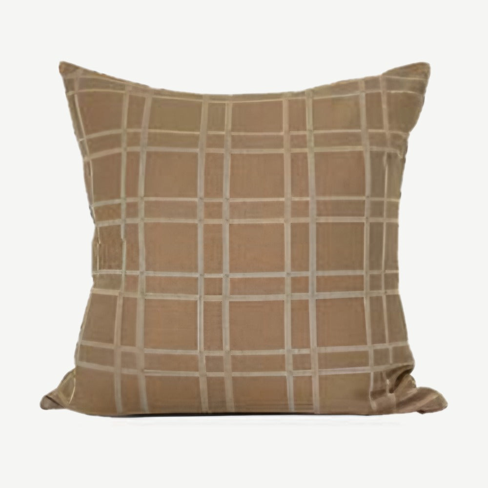 Tan Check Jacquard Linen Viscose Cushion Covers
