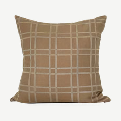 Tan Check Jacquard Linen Viscose Cushion Covers