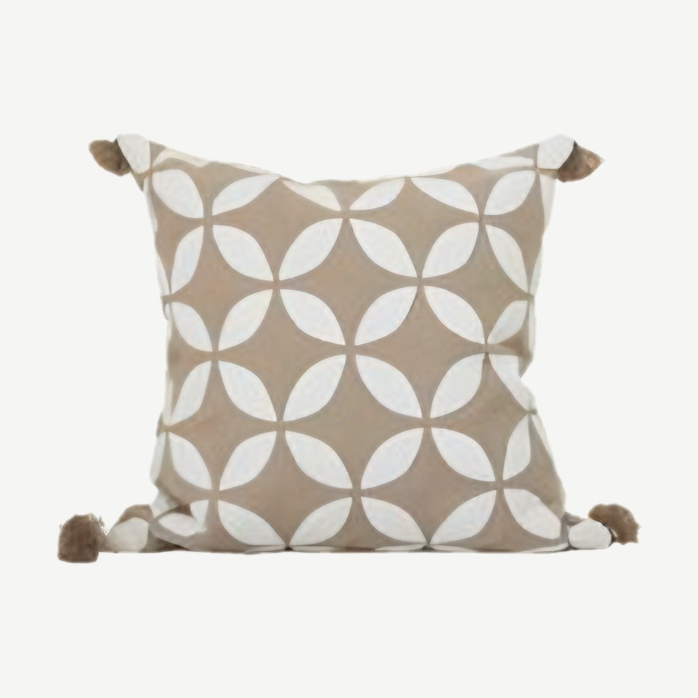 Petal Lattice Embroidery Cotton Cushion Covers in Beige