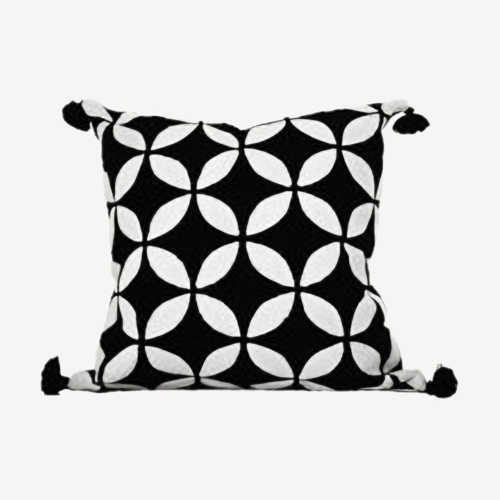 Petal Lattice Embroidery Cotton Cushion Covers in Black