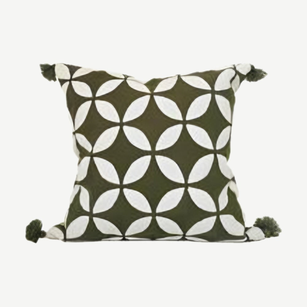 Petal Lattice Embroidery Cotton Cushion Covers in Green