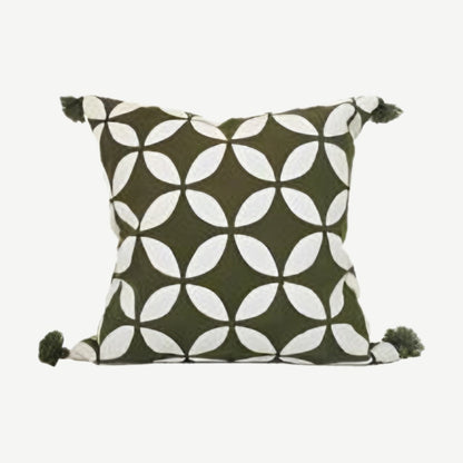 Petal Lattice Embroidery Cotton Cushion Covers in Green