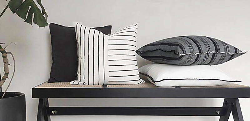 Fringed Stripe Linen Viscose Cushion Covers, styled at home