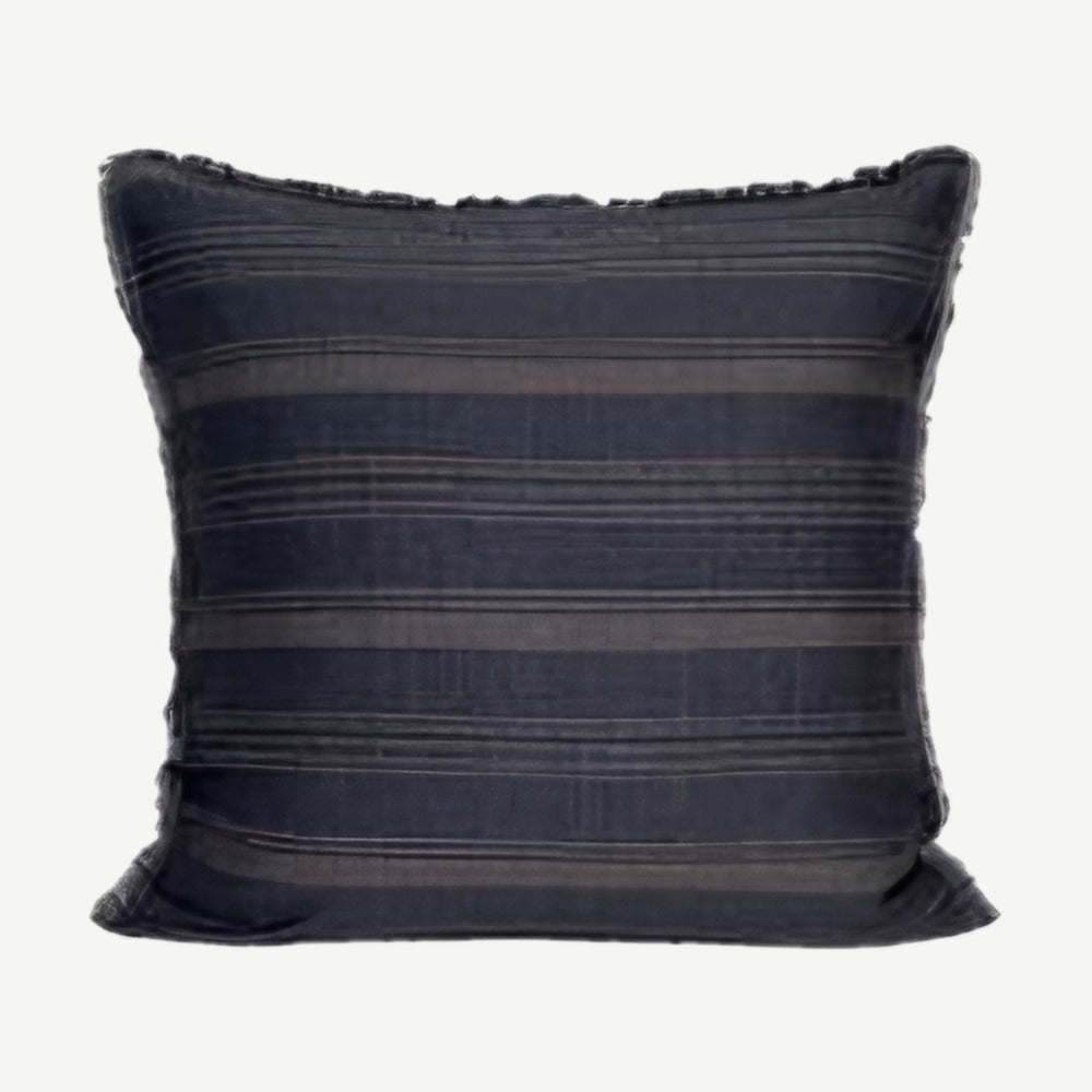 Fringed Stripe Linen Viscose Cushion Covers in Navy & Brown
