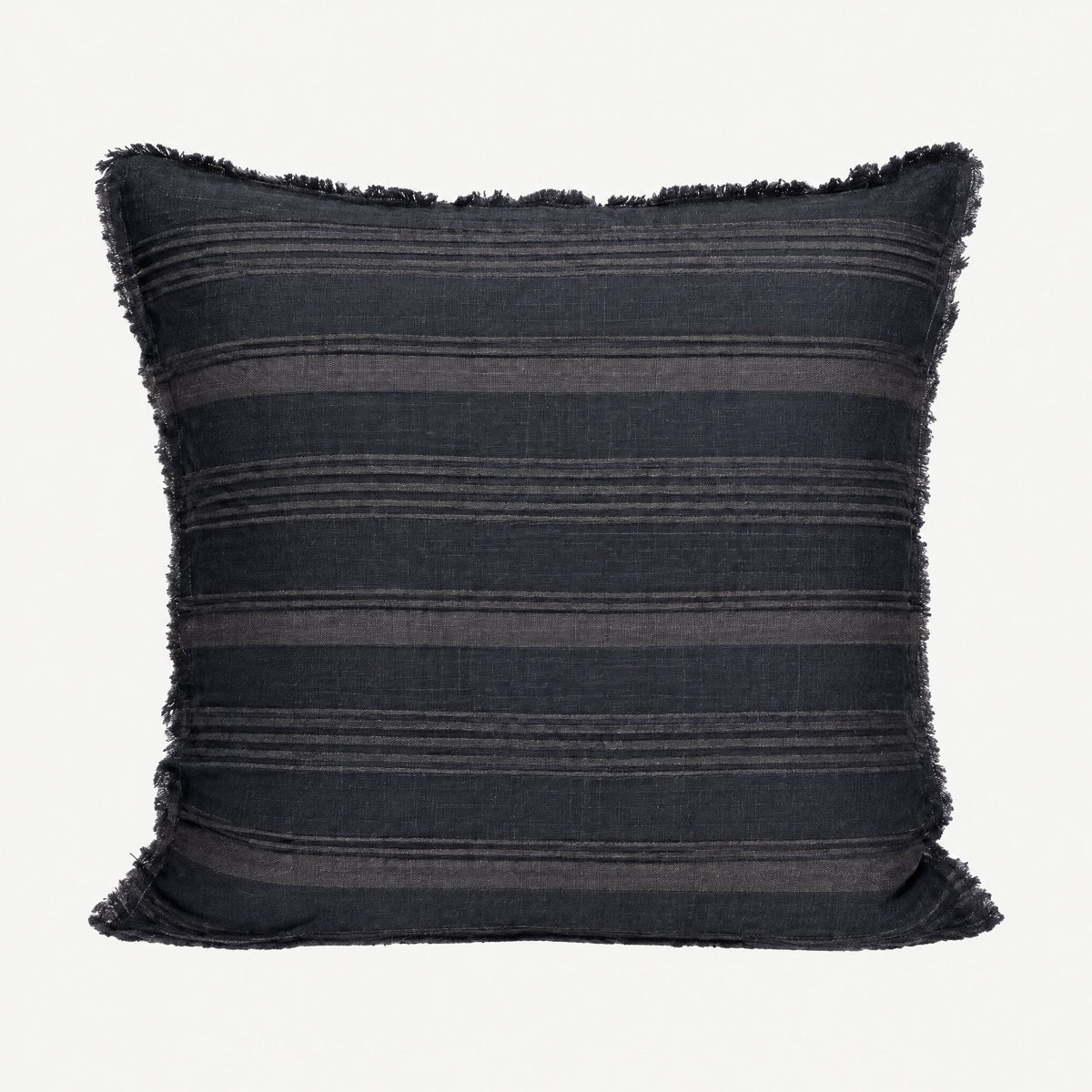 Fringed Stripe Linen Viscose Cushion Covers in Navy & Brown