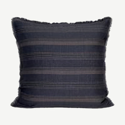 Fringed Stripe Linen Viscose Cushion Covers in Navy & Brown