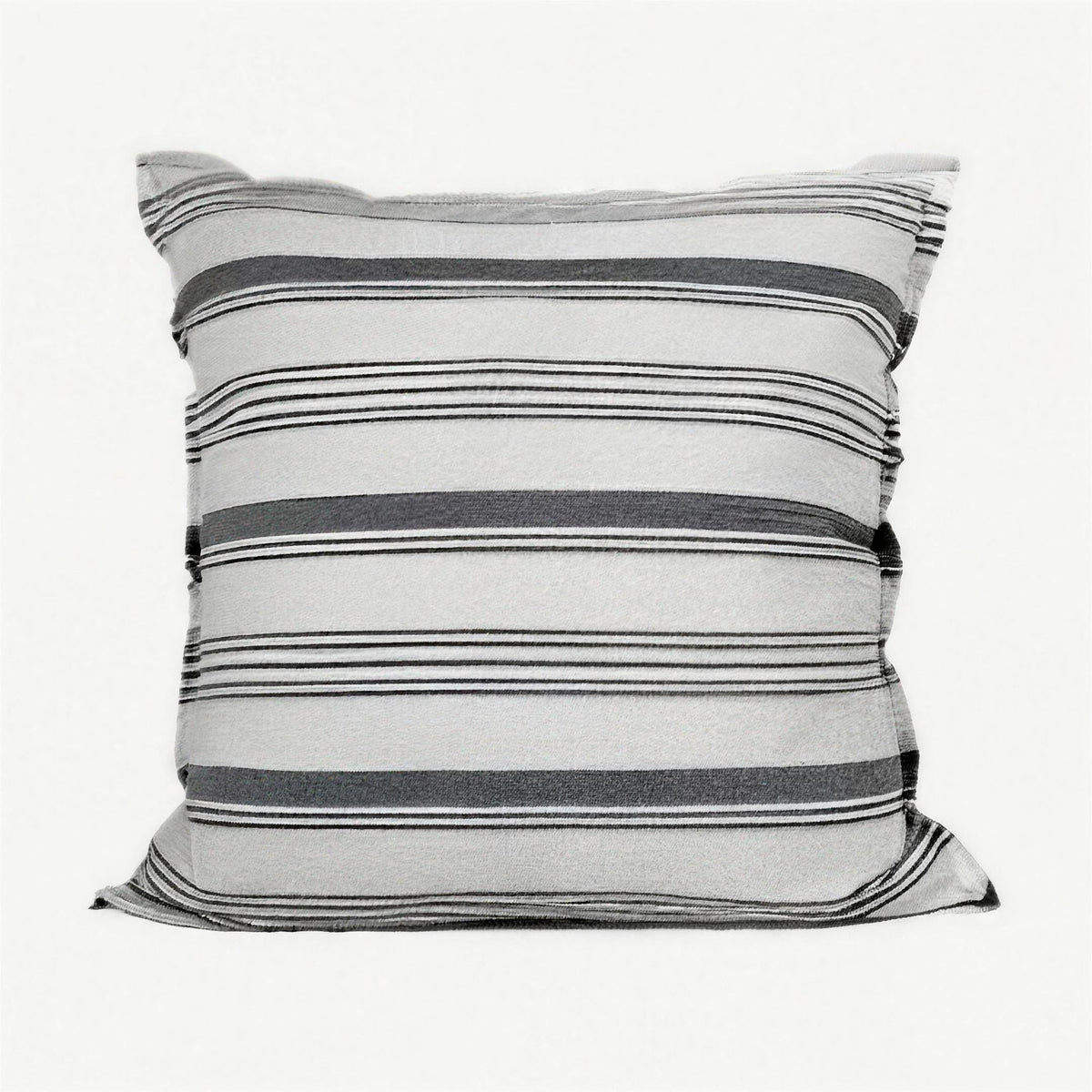 Fringed Stripe Linen Viscose Cushion Covers in White & Grey