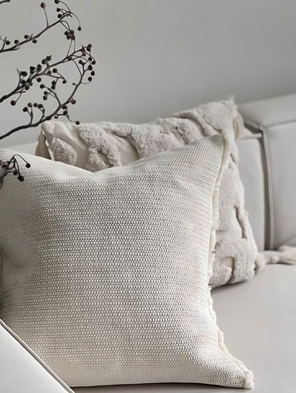 Ivory Jacquard Tassel Cotton Linen Cushion Covers, styled at home