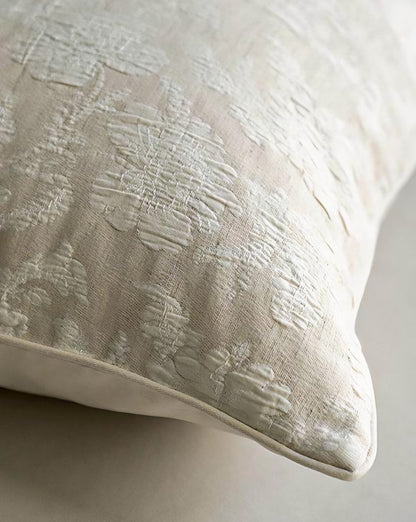 Ivory Peony Jacquard Viscose Cotton Cushion Covers, styled at home