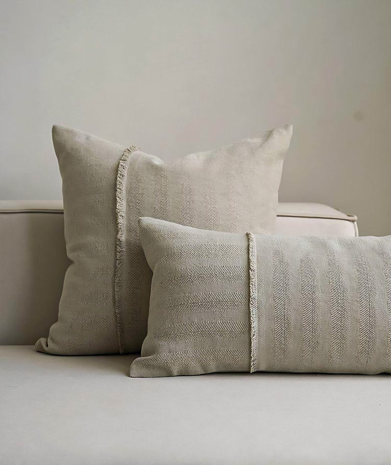 Stone jacquard cushion covers, styled at home