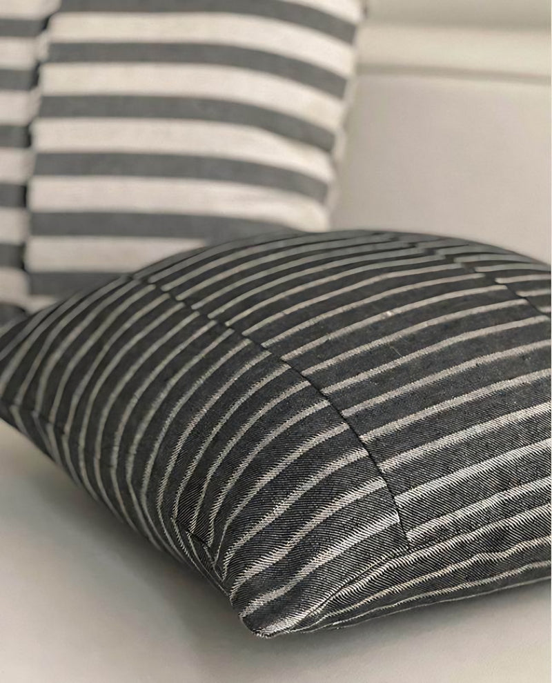 Charcoal Stripe Jacquard Linen Viscose Cushion Covers, styled at home