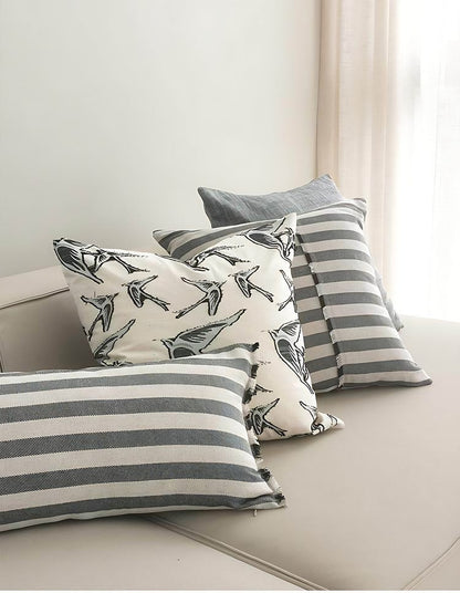 Grey Stripe Jacquard Tassel Linen Viscose Cushion Covers, styled at home