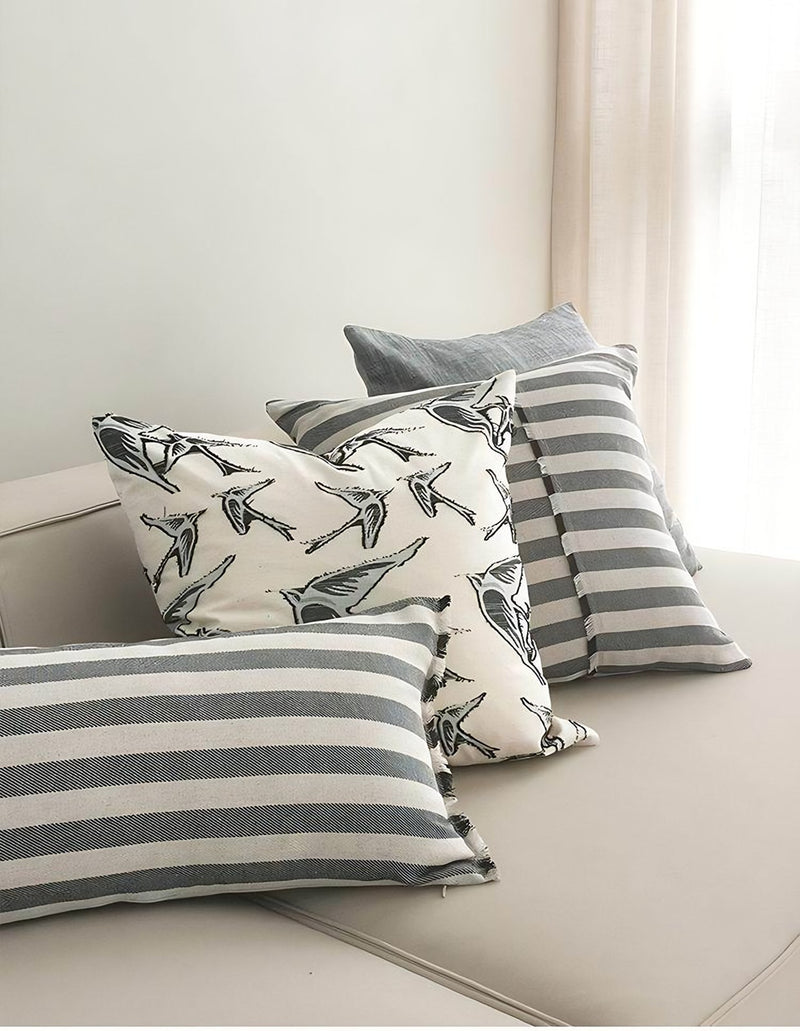 Grey Stripe Jacquard Tassel Linen Viscose Cushion Covers, styled at home