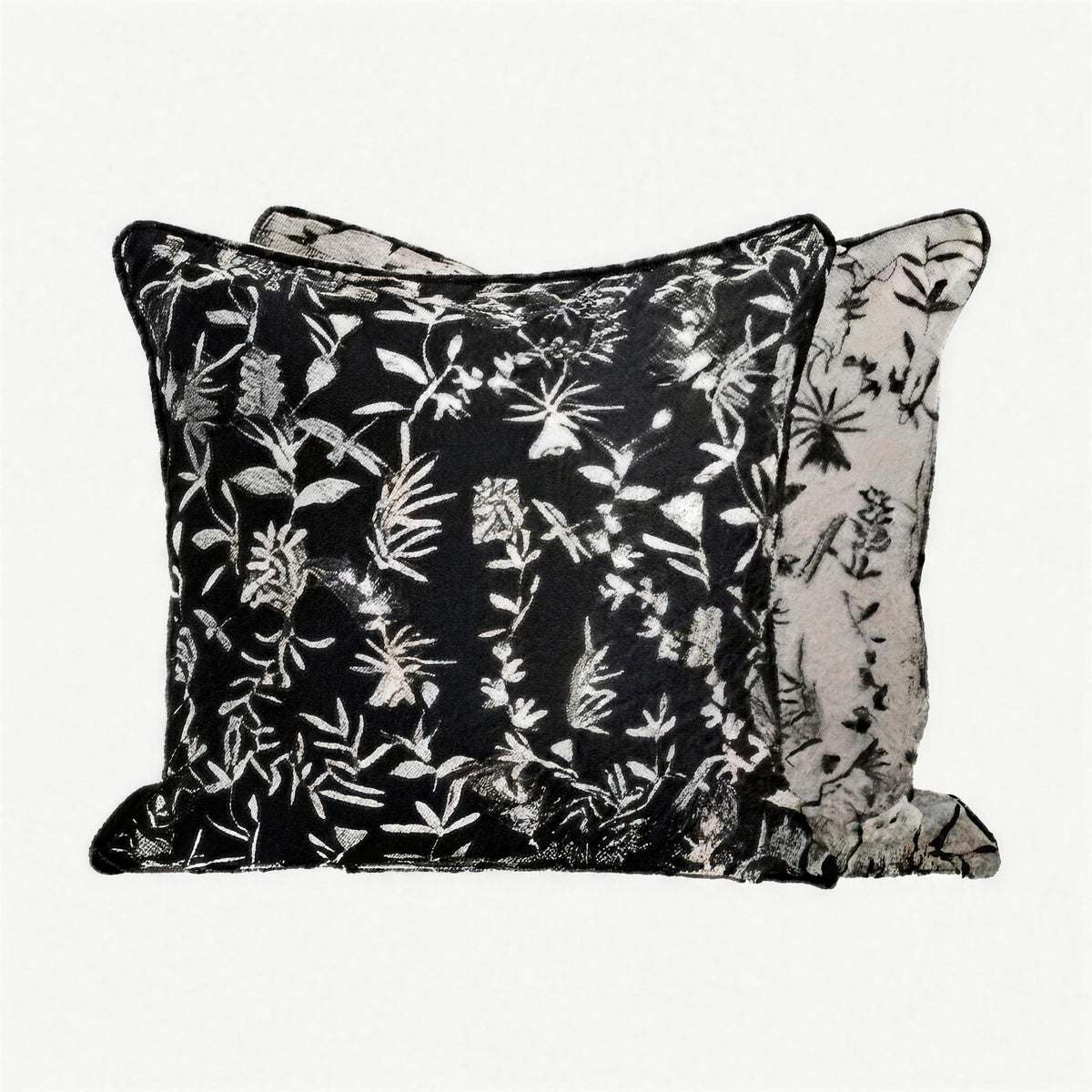 Black & Ivory Botanical Jacquard Cushion Covers