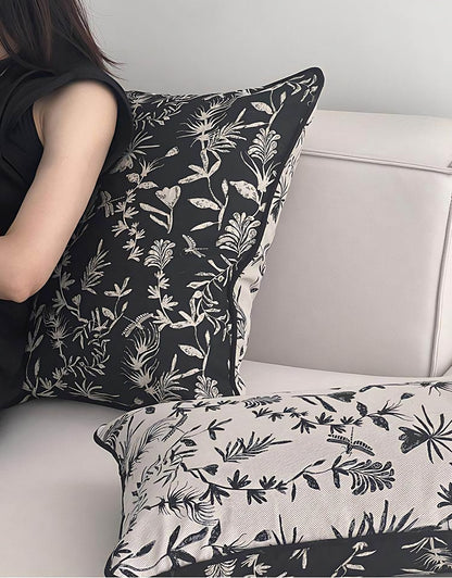 Black & Ivory Botanical Jacquard Cushion Covers, styled at home