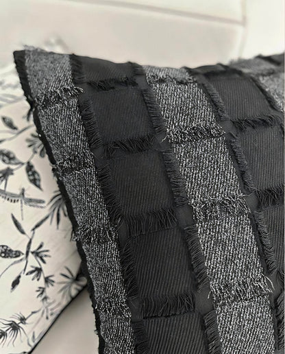 Black Grid Jacquard Cushion Covers, styled at home