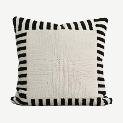 Ivory & Black Stripe embroidery cushion cover, 50 x 50 cm