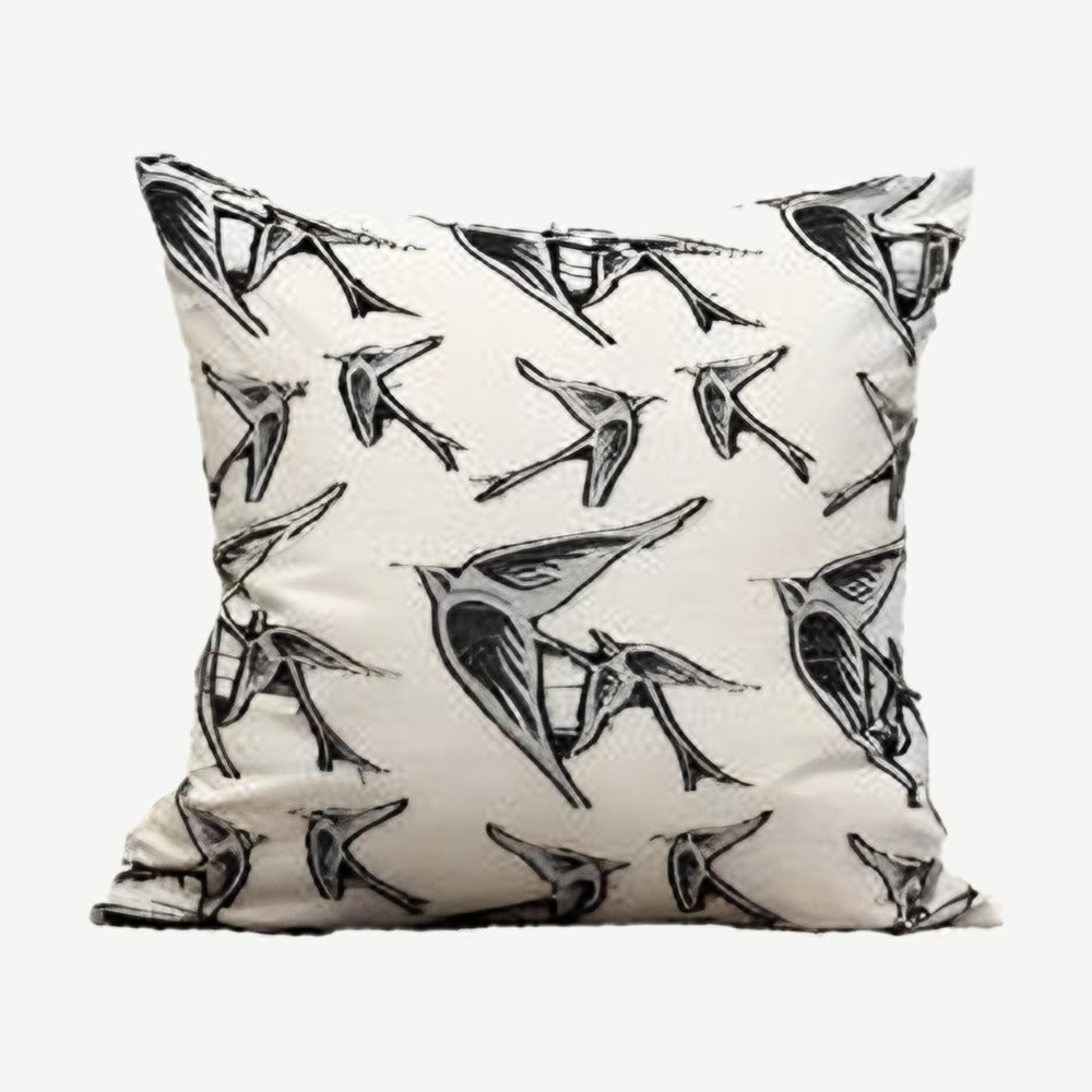Ivory & Black Swallow Jacquard Cotton Cushion Covers