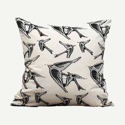 Ivory & Black Swallow Jacquard Cotton Cushion Covers