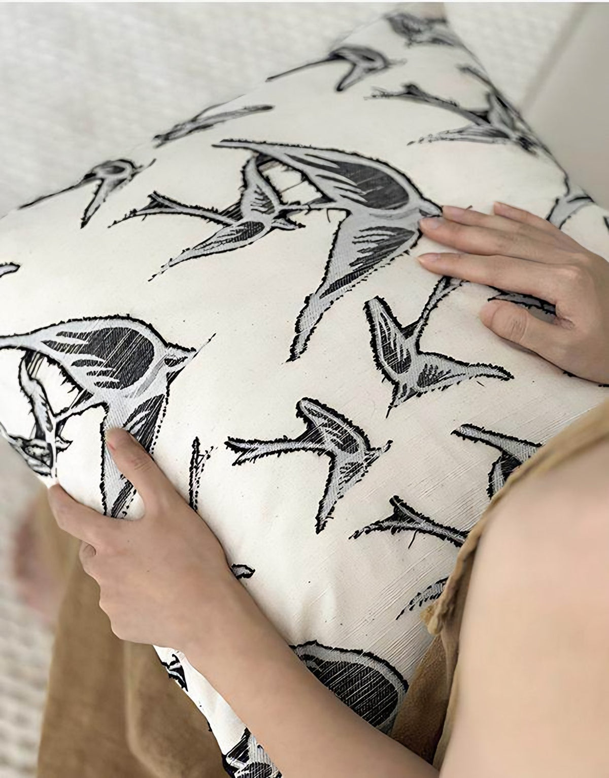 Ivory & Black Swallow Jacquard Cotton Cushion Covers, styled at home