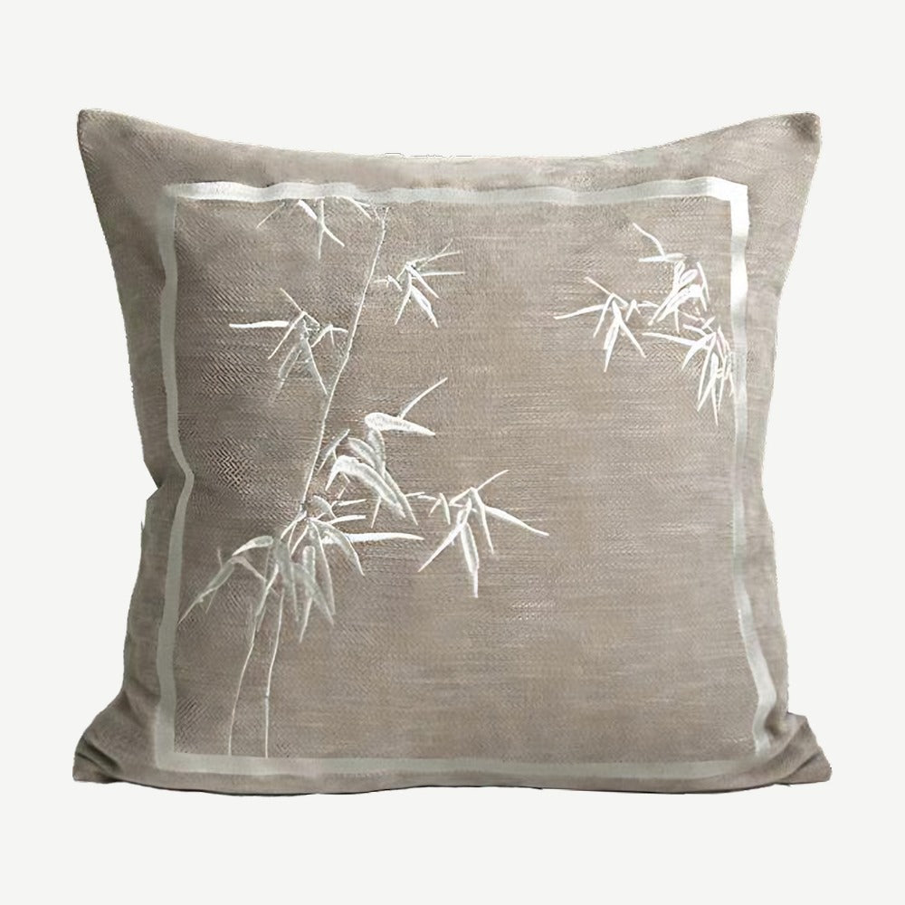 Taupe & Ivory Bamboo Embroidery Cushion Covers
