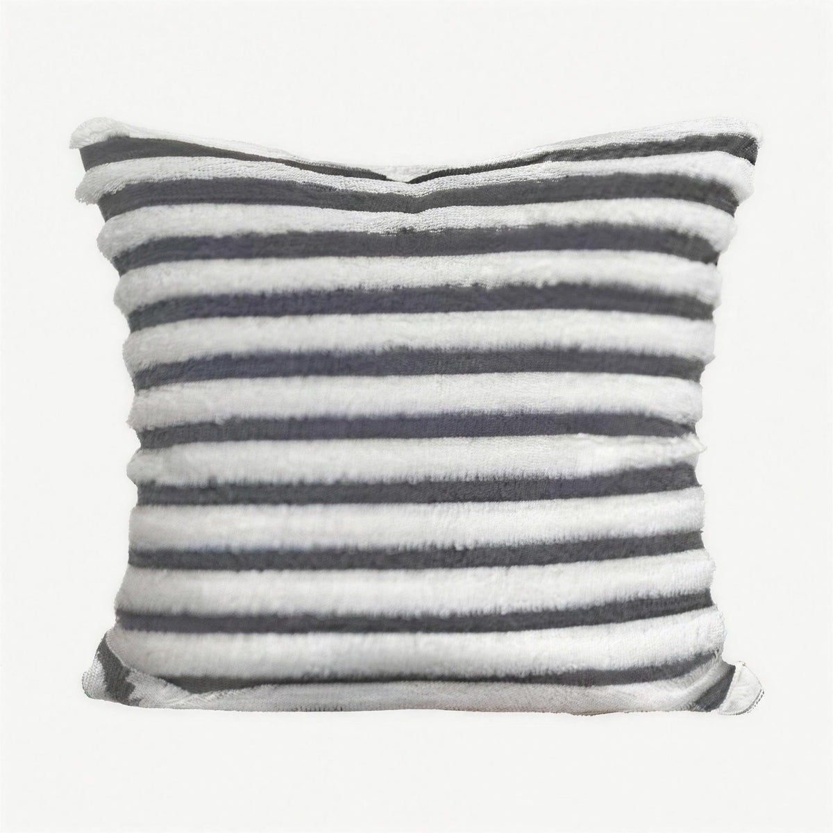 Grey & Ivory Stripe Faux Fur Cushion Covers