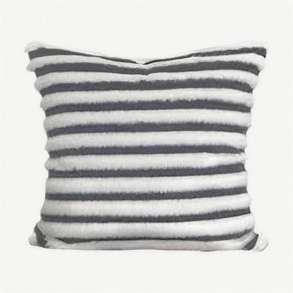 Grey & Ivory Stripe Faux Fur Cushion Covers