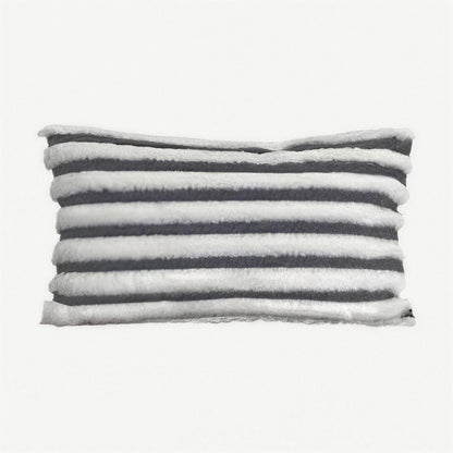 Grey & Ivory Stripe Faux Fur Cushion Covers