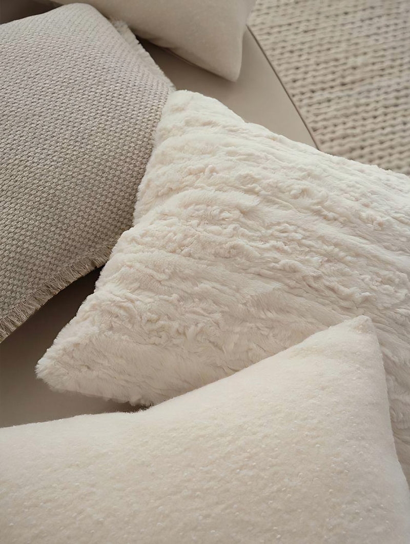 Ivory Sheepskin Faux Fur Cushion Covers, styled at home