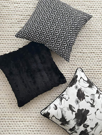 Black Faux Fur Cushion Covers, styled at home