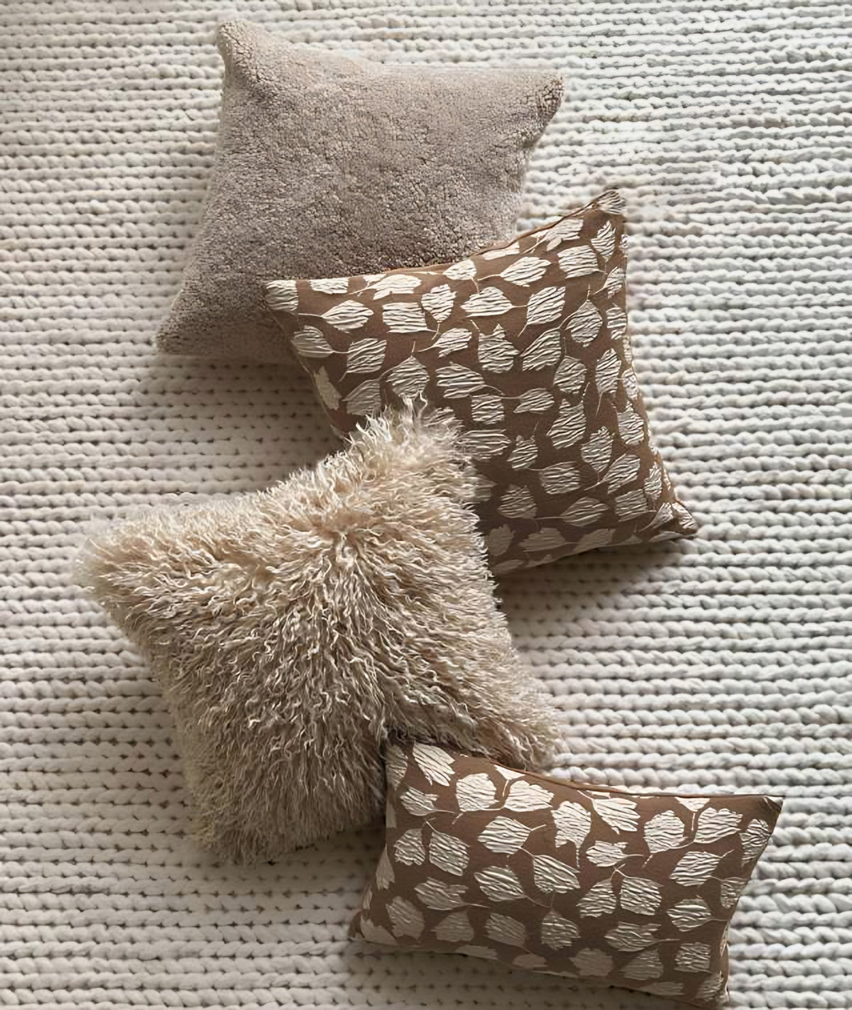 Brown & Ivory Leaf Jacquard Cushion Covers, styled at home