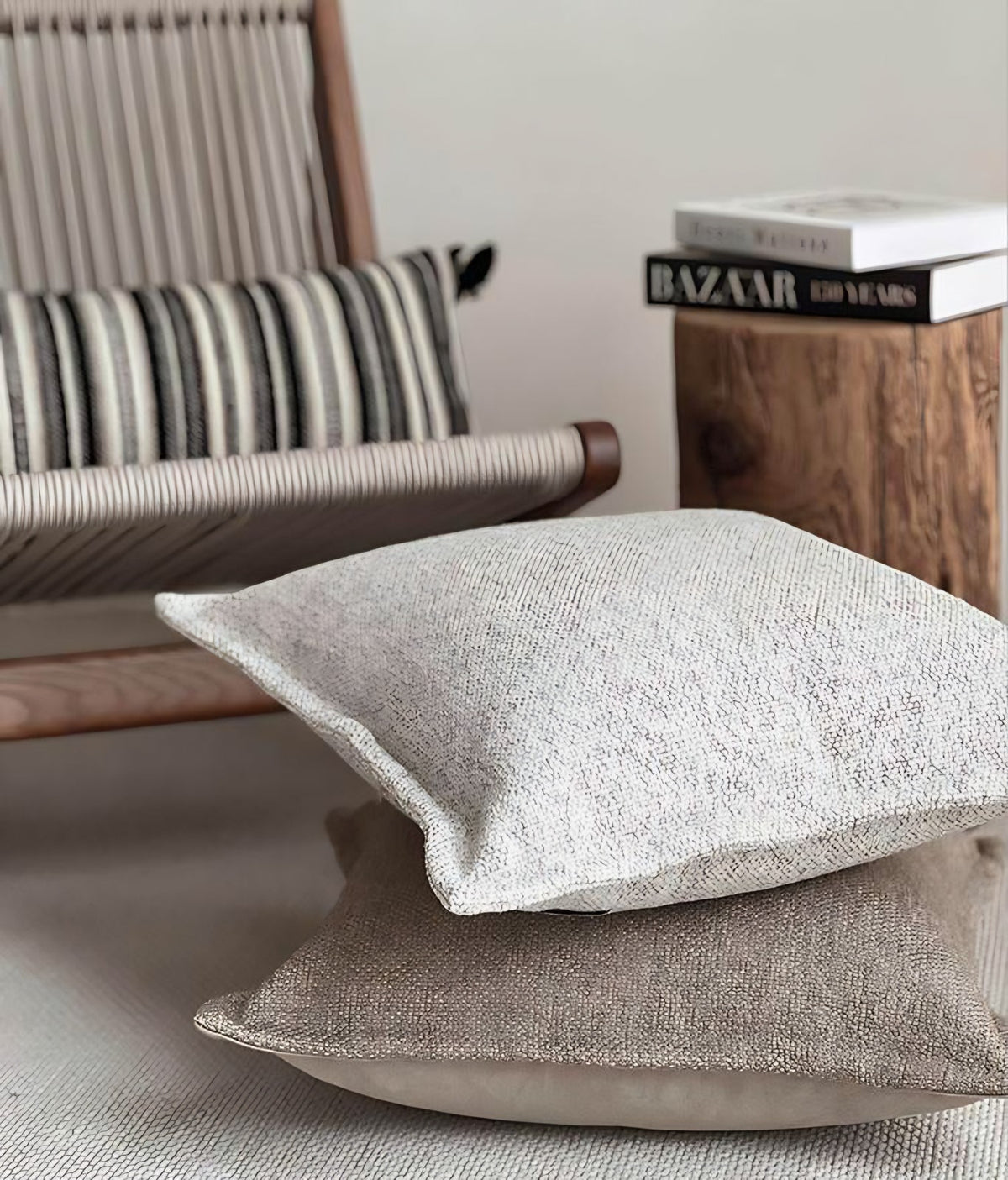 Grey Flanged Jacquard Cushion Covers, styled at home