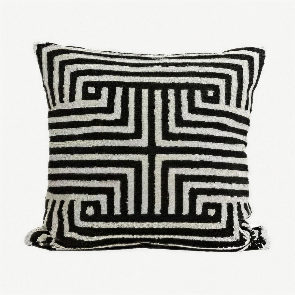 Black & Ivory Maze Loop-Pile Embroidery Cotton Cushion Covers