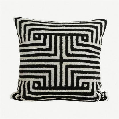 Black & Ivory Maze Loop-Pile Embroidery Cotton Cushion Covers