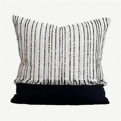 Ivory & Black Stripe Woven Tassel Viscose Linen Cushion Covers