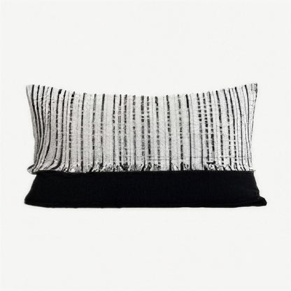 Ivory & Black Stripe Woven Tassel Viscose Linen Cushion Covers