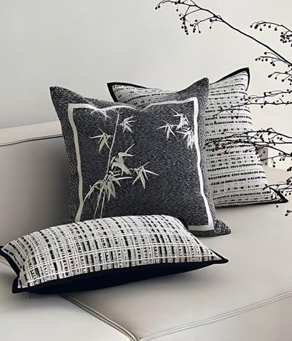 Ivory & Black Tweed Jacquard Viscose Linen Cushion Covers, styled at home