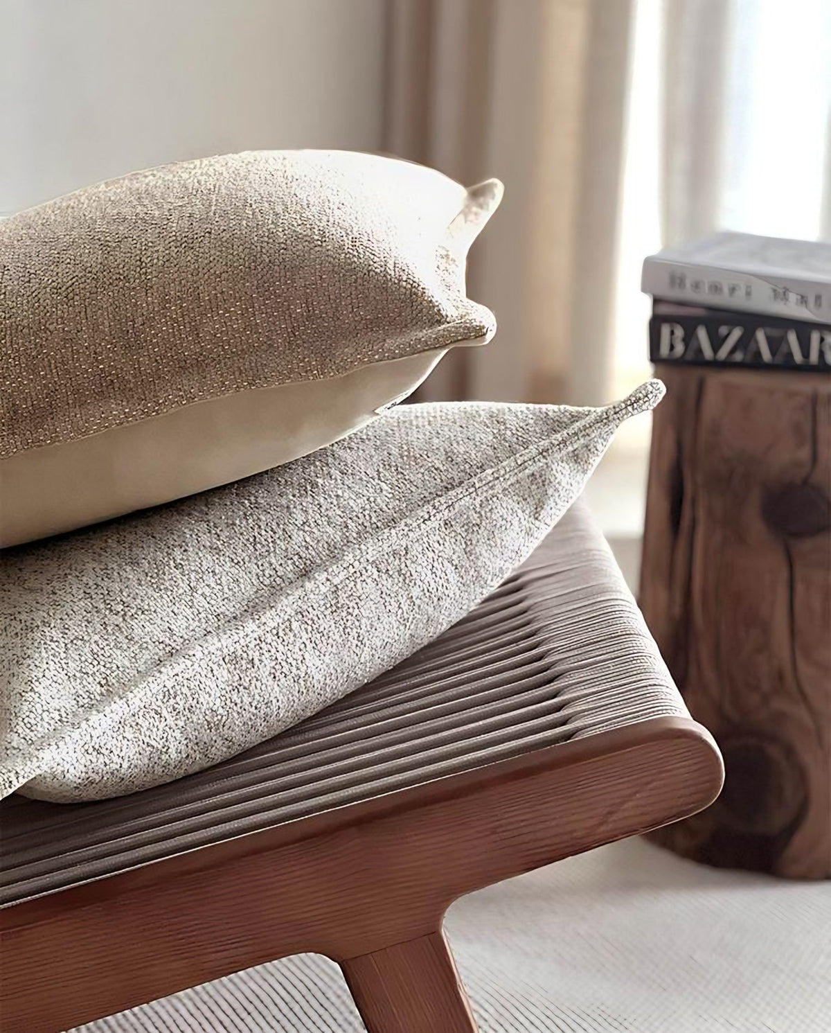 Taupe Heathered Jacquard Cushion Covers, styled at home