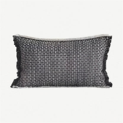 Charcoal Fringed Jacquard Tassel Cushion Covers