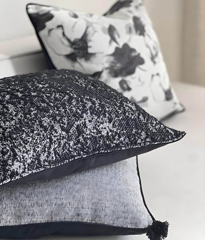 Black Crushed Jacquard Cushion Covers, styled at home