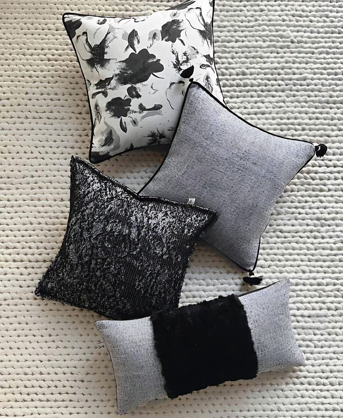 Grey Bouclé Cushion Covers, styled at home