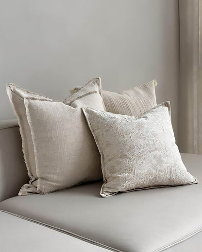 Cream Floral Jacquard Cotton Cushion Covers, styled at home
