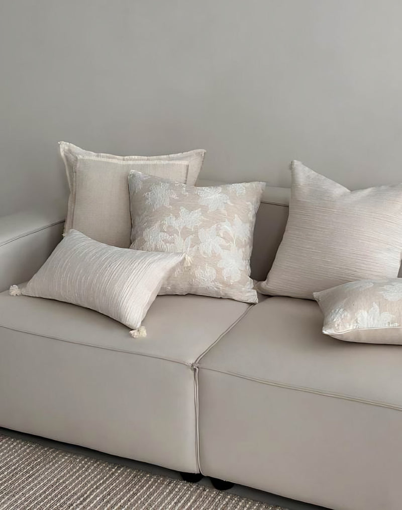 Cream Lily Jacquard Cotton Cushion Covers, styled at home
